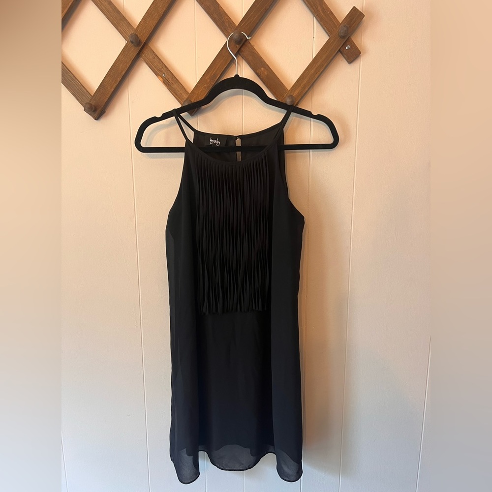 Black chiffon high neck dress with tassel detail